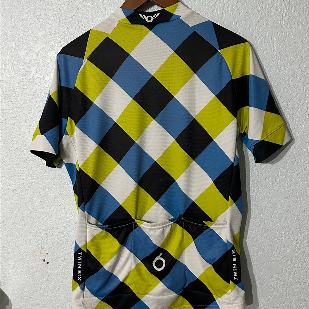 Twin Six Men Blue Green Retro Patchwork Cycling‎ Jersey Size L - Picture 5 of 9